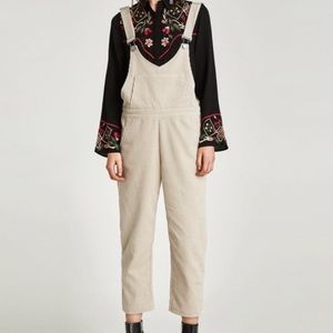 NWT ✨ ZARA Tan Corduroy Overalls Low V Back Medium